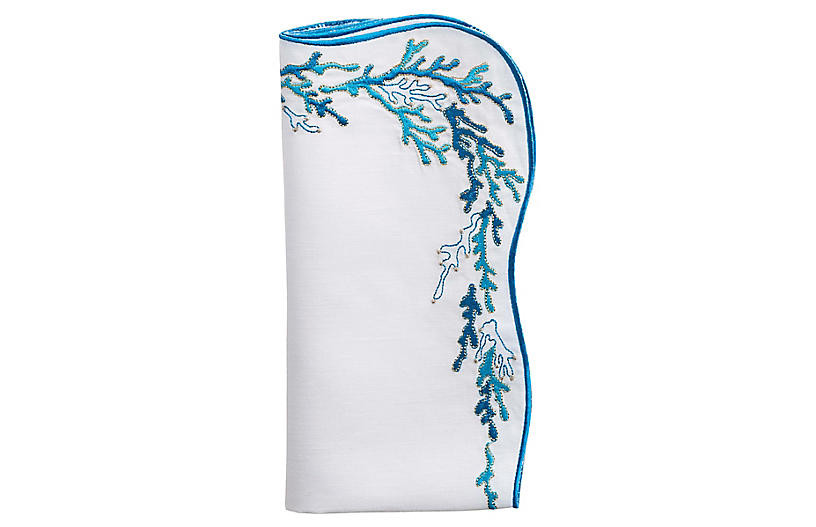 Set of 4 Reef Dinner Napkins - Turquoise - Kim Seybert - white/turquoise | One Kings Lane