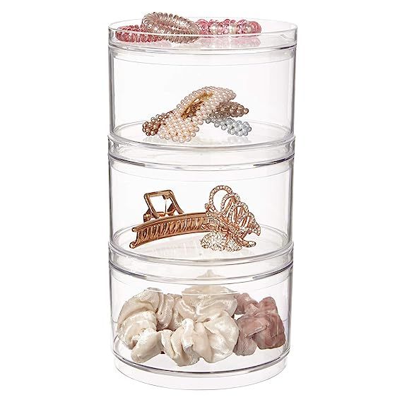 Stackable Clear Plastic Hair Accessory Containers with Lids | set of 3 | Amazon (US)