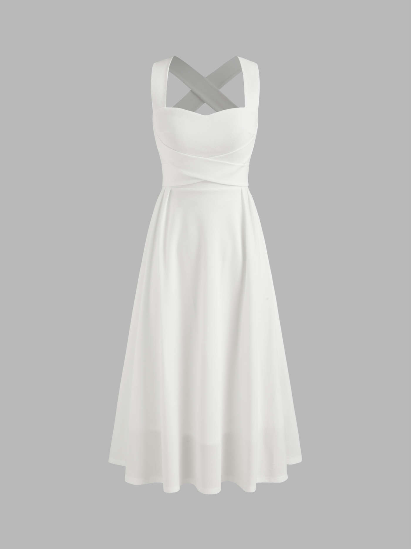 Square Neck Solid Criss Cross Ruffle Midi Dress... | Cider