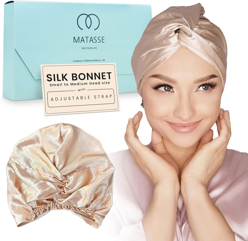 MATASSE Silk Bonnet - with and Without Adjustable Strap, Double-Lined 22 Momme 100% Mulberry Silk... | Amazon (US)