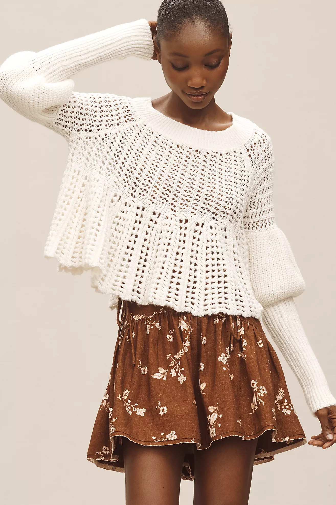 By Anthropologie Puff-Sleeve Crew-Neck Sweater | Anthropologie (US)