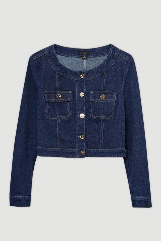 Cropped Denim Pocket Detail Jacket | Karen Millen | Karen Millen UK + IE + DE + NL