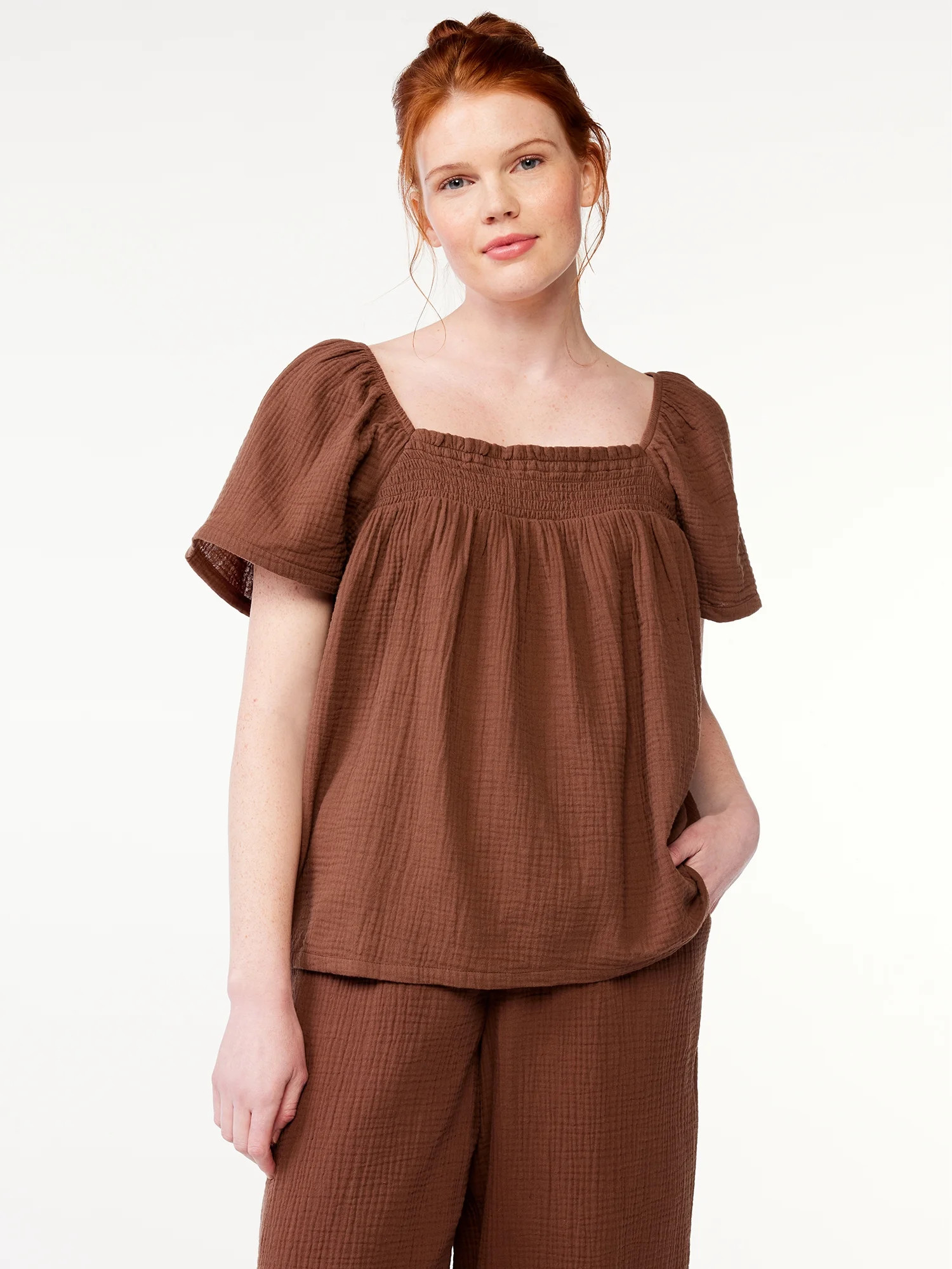 Joyspun Women's Puff Sleeve Gauze Sleep Top, Sizes S to 3X | Walmart (US)