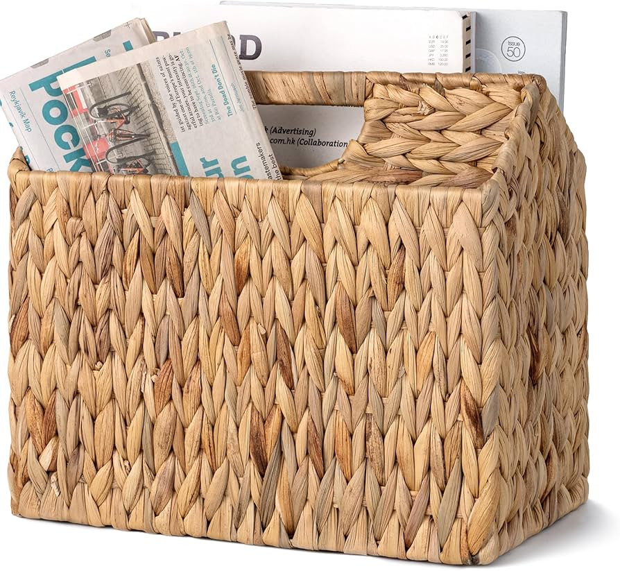 StorageWorks Hand-Woven Divided Magazine Basket, Rattan Magazine Holder, Natural Wicker Magazine ... | Amazon (US)