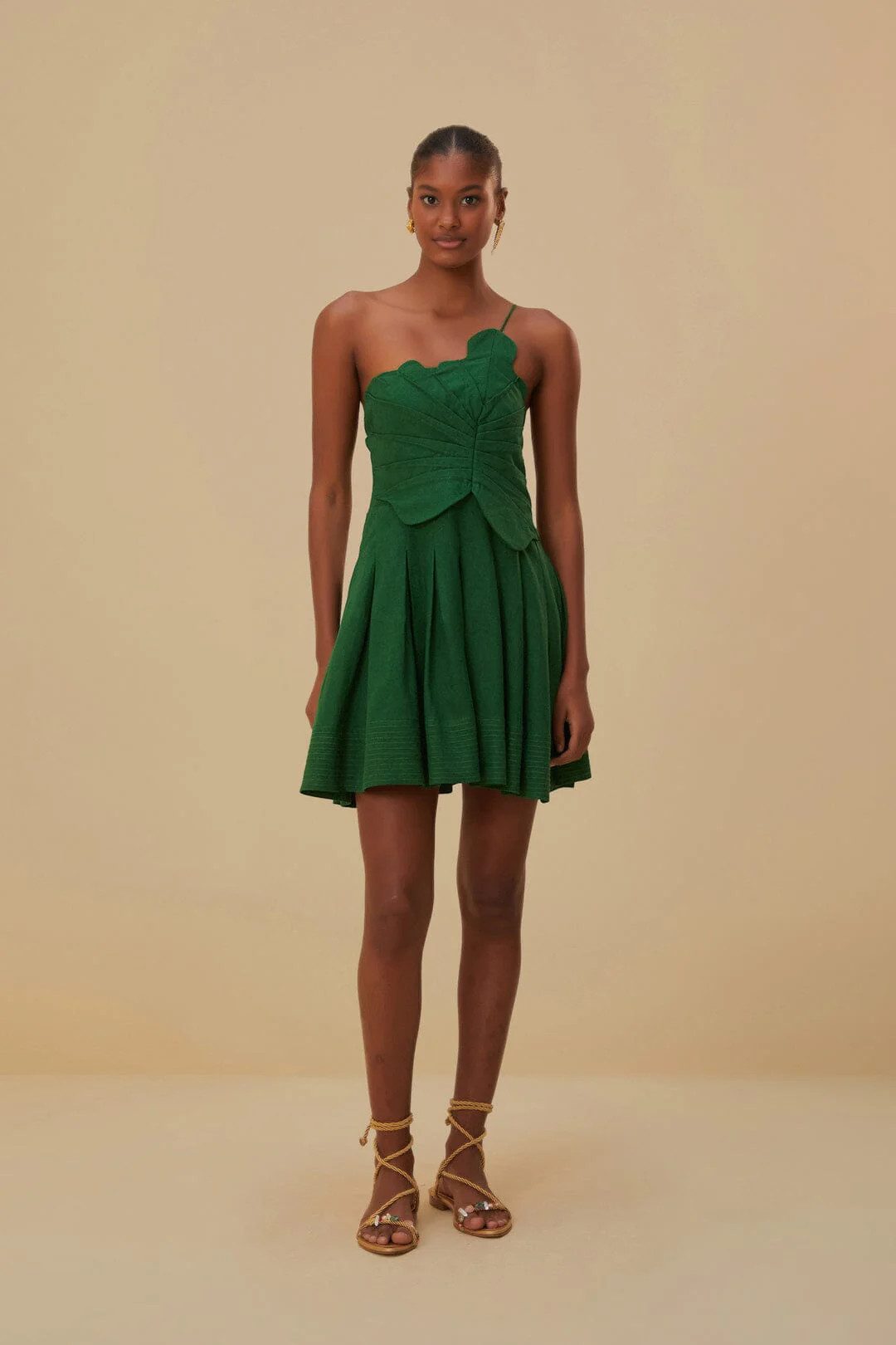 Green One Shoulder Lea Mini Dress | FarmRio (US)