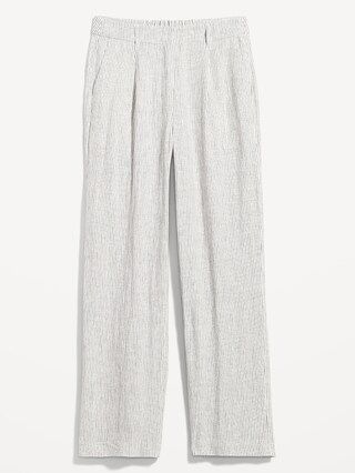 High-Waisted Striped Pleated Linen-Blend Wide-Leg Trouser Suit Pants for Women | Old Navy (US)