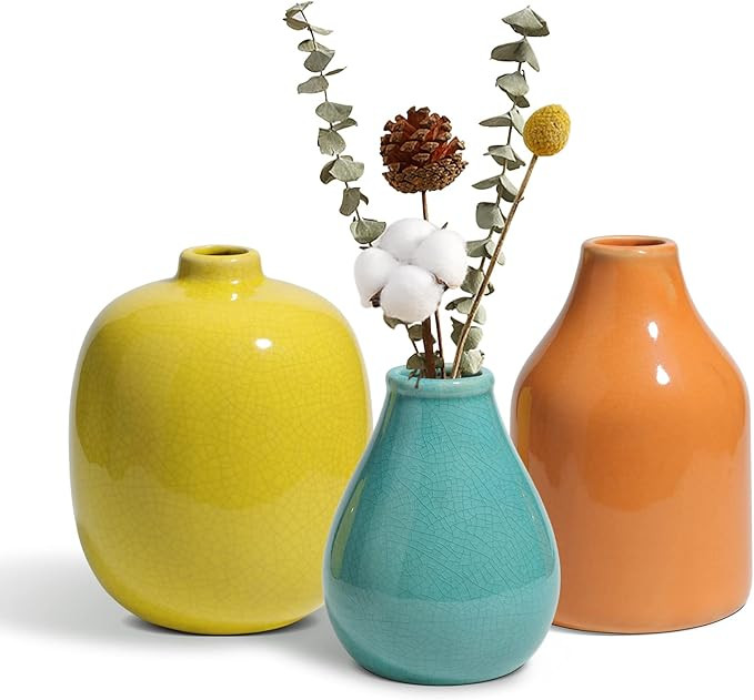 OppsArt Ceramic Vases for Decor Set of 3, Colorful Decorative Vases for Farmhouse Fireplace, Modern  | Amazon (US)