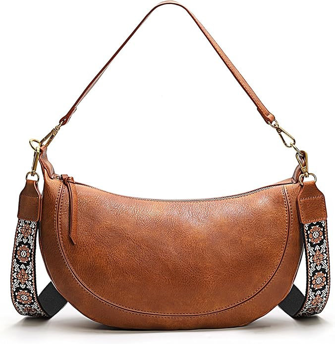Crossbody Bags for Women Crescent Handbag Vegan Leather Hobo bag with 2 Removable Straps | Amazon (US)