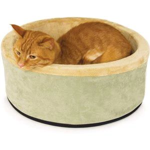 K&H Pet Products Thermo-Kitty Bed Indoor Heated Cat Bed, Sage/Tan, Small | Chewy.com