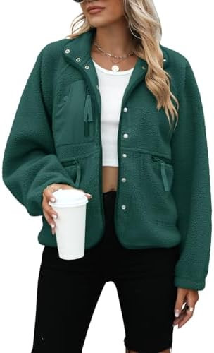 Yanekop Womens Fleece Jacket Fuzzy Long Sleeve Short Winter Coats Button Down Sherpa Jacket Outer... | Amazon (US)