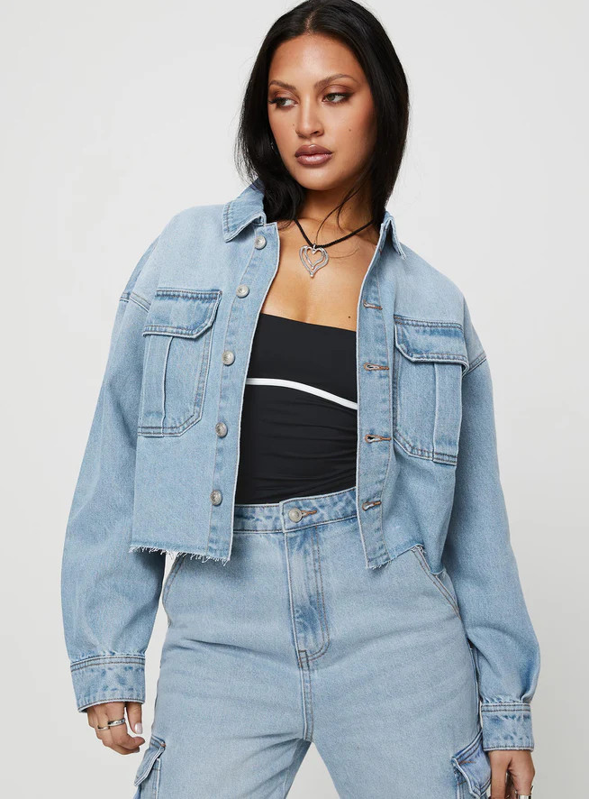 Belgrove Cropped Denim Jacket Mid Wash | Princess Polly US
