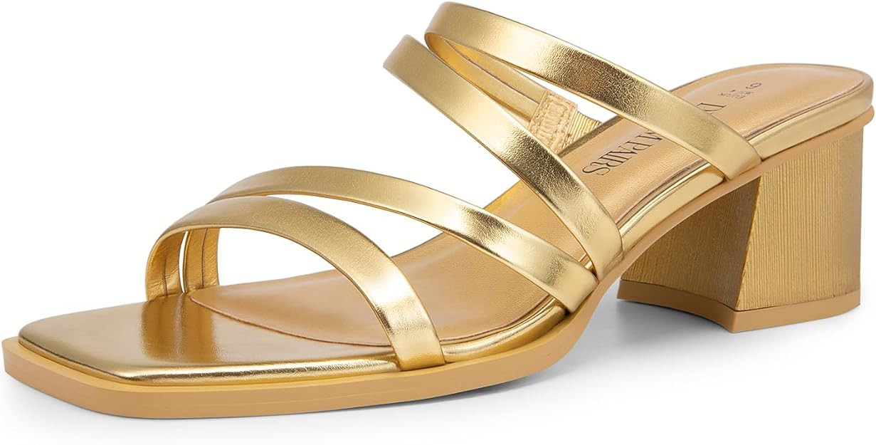 DREAM PAIRS Women's Strappy Heels Block Open Toe Low Heel Chunky Mules Sandals Dress Shoes | Amazon (US)