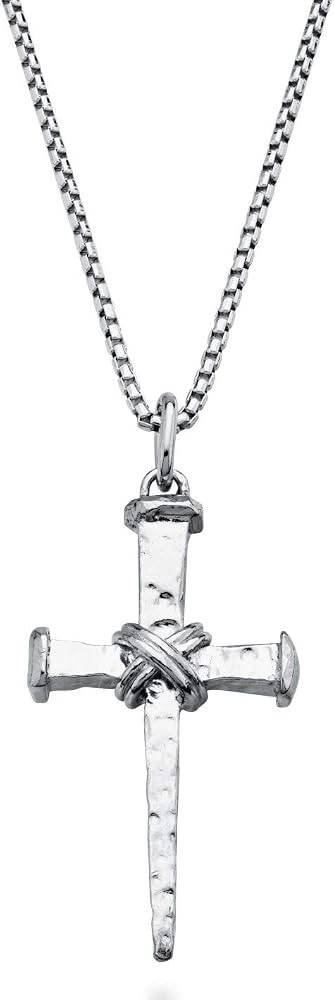 Miabella Italian Rope Wrap Nail Cross Pendant Necklace Box Chain, Rhodium or 18K Yellow Gold Over... | Amazon (US)