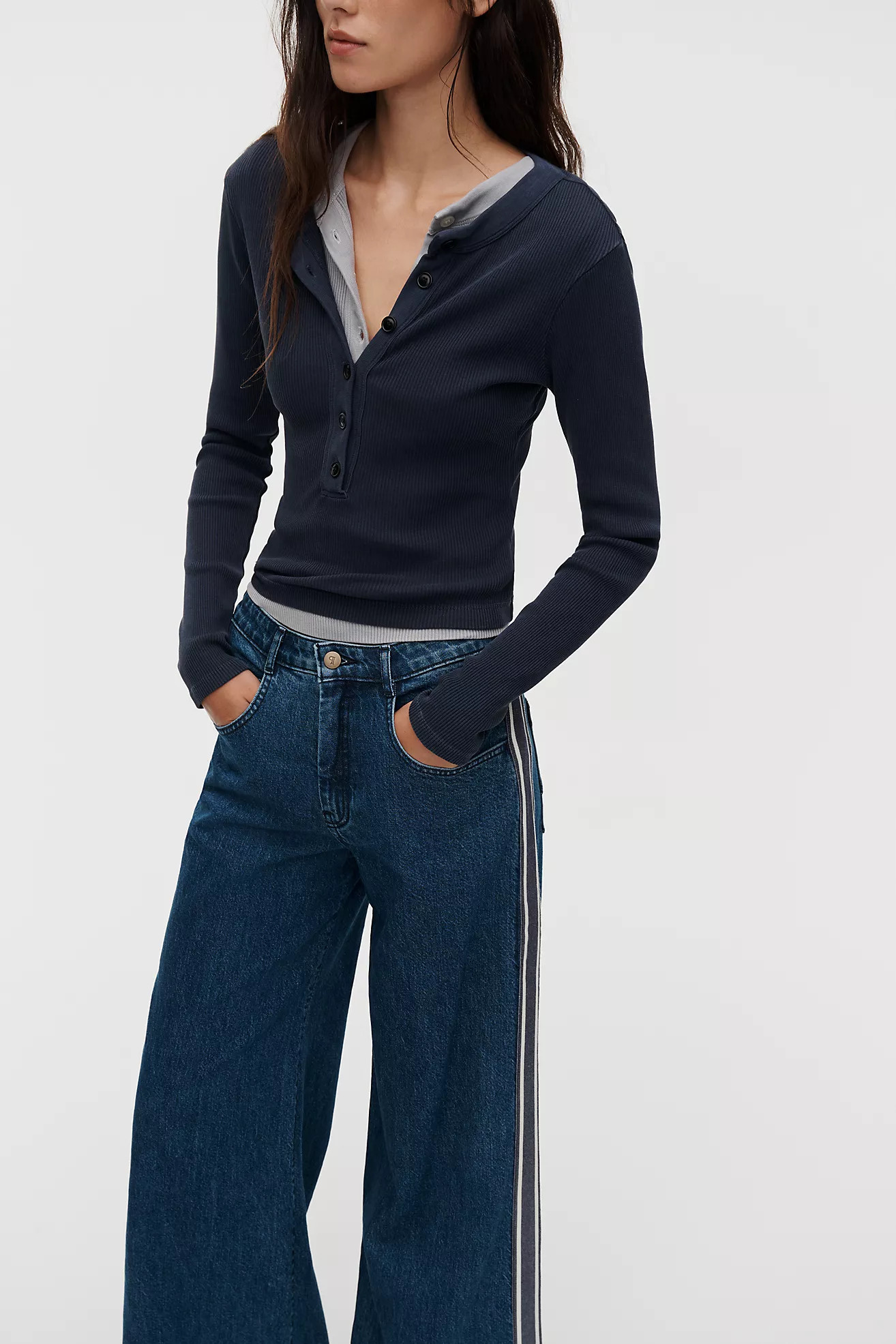 Pilcro Azura High-Rise Wide-Leg Track Stripe Jeans | Anthropologie (US)