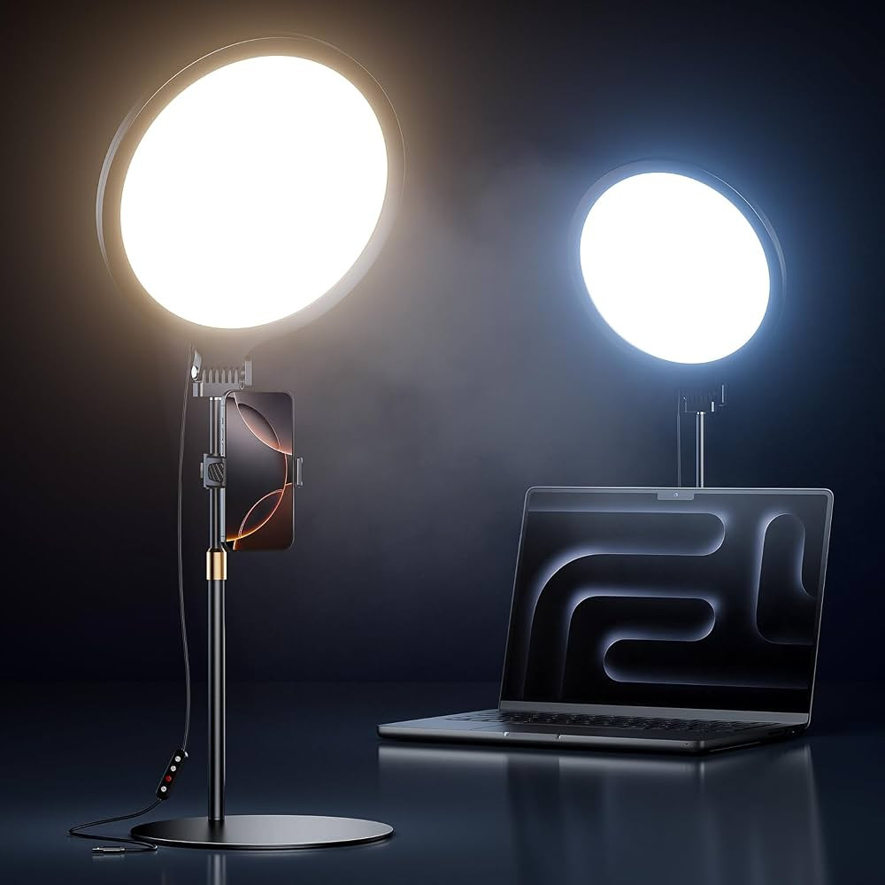 10.5" Ring Light with Stand, Full-Screen Selfie Ring Light for Desk with Phone Holder, Adjustable... | Amazon (US)