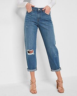 Mid Rise Ripped Boyfriend Jeans | Express