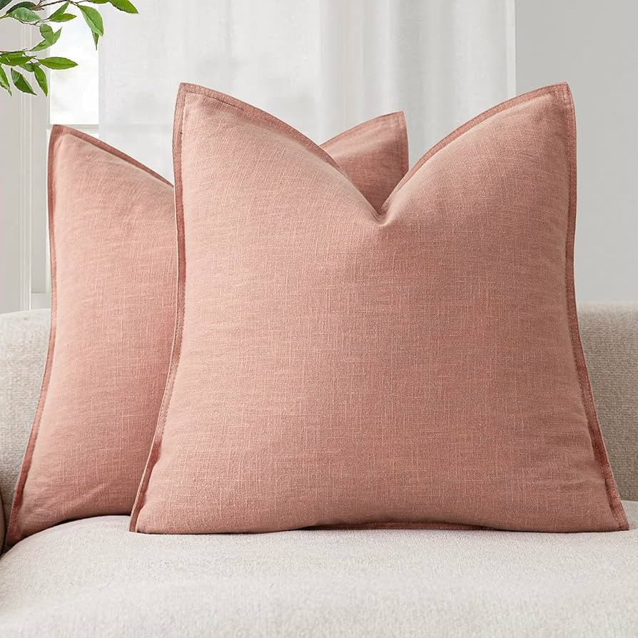 Foindtower Pack of 2, Decorative Linen Soild Throw Pillow Covers Soft Accent Euro Cushion Case Bo... | Amazon (US)