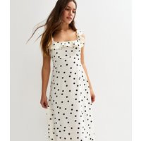 Women's Petite White Polka Dot Ruffle Trim Midi Dress New Look | New Look (UK)