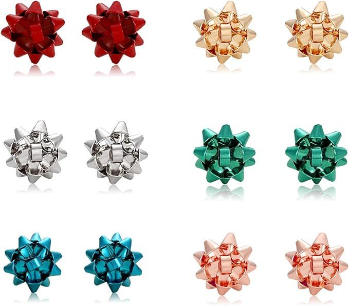 6 Pairs Christmas Bow Earrings for Women Xmas Bow Stud Earrings Red Green Festive Holiday Earring... | Amazon (US)