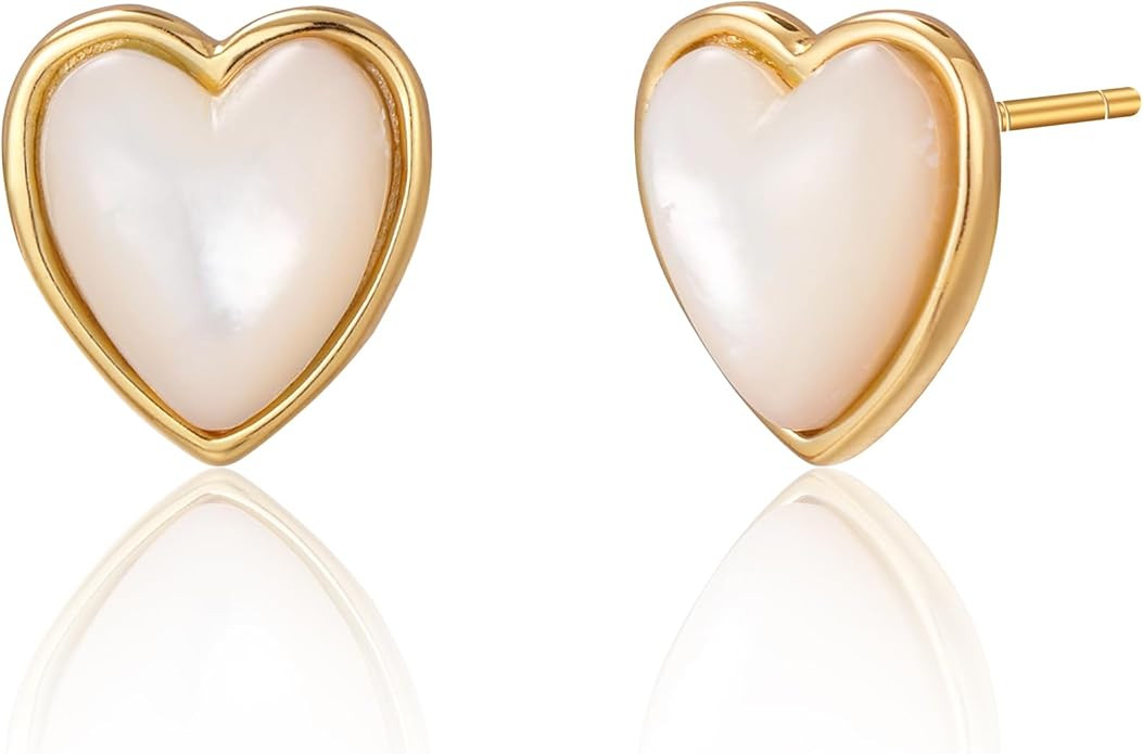 S.Leaf Minimalism Mother of Pearl Stud Earrings for Women Sterling Silver Shell Earrings Round I ... | Amazon (US)