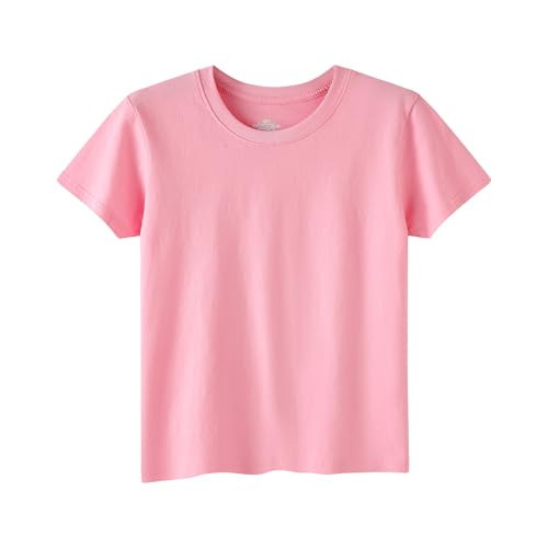 Family Feeling Boys' Girls' Short Sleeve Summer 100% Cotton Shirts Solid Pink T-Shirts Size 8 Years | Amazon (US)
