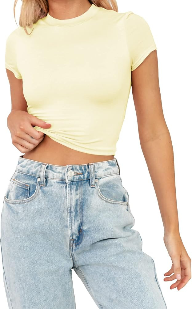 TECREW Womens Summer Short Sleeve Cute Crop Tops Casual Basic Crewneck Slim Fit T-Shirts | Amazon (US)