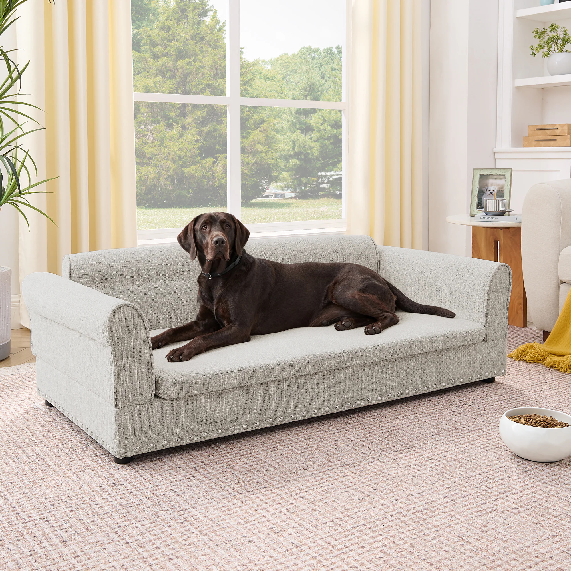 LUXEYARD Oversized Pet Sofa Elegant Modern Linen Fabric Elevated Dog Sofa Bed Comfortable Oversized Rectangular Pet Bed with Backrest and Armrest for | Lowe's