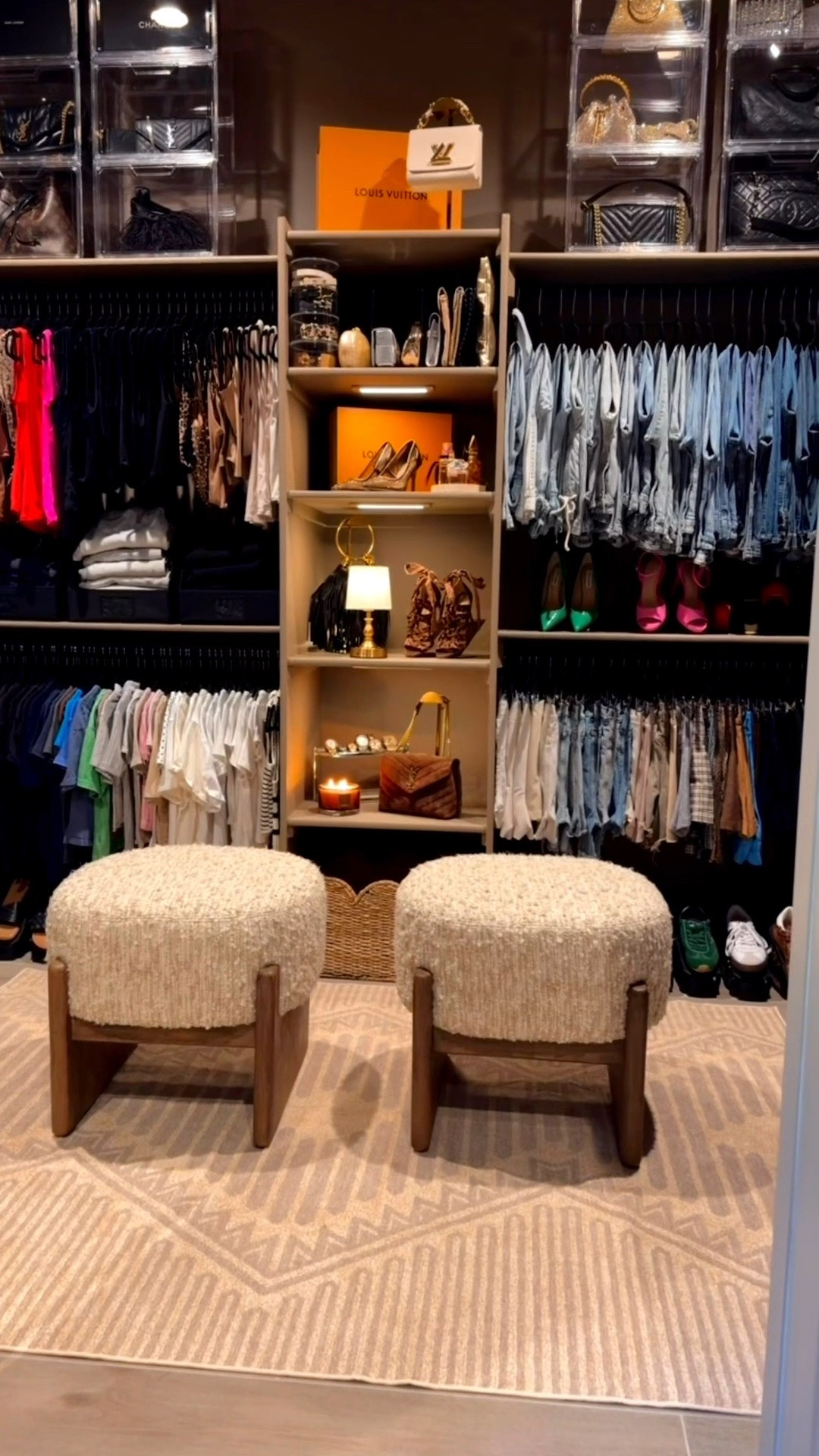 A clean, elevated Amazon closet makeover 🤍 Designed with neutral tones and functional details like an acrylic shoe organizer, sunglass case holder, boot rack, sweatpants organizers, and magnetic wireless lights! Finished with a neutral area rug and ottomans for a cozy, organized space that feels as good as it looks. 💗

Interior home design ideas
Mini room makeover
Closet makeover
Affordable closet makeover 
Aesthetic closet

#LTKHome #LTKU #LTKdayinmylife