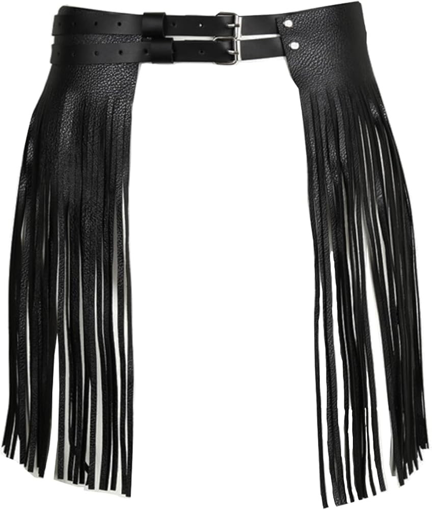 ZUYPSK Women's Faux Leather Double Waist Belt Fringe Tassel Skirt Christmas Halloween Party Cospl... | Amazon (US)