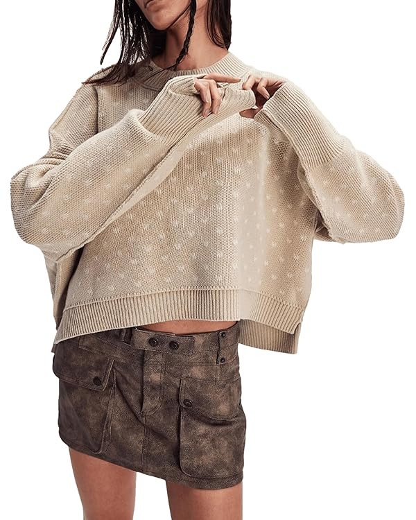 Womens Oversized Polka Dot Knit Sweater Casual Loose-Fit Pullover for Fall and Winter | Amazon (US)