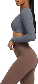 Aoxjox Long Sleeve Crop Tops for Women Sienna Twist Deep V Workout Crop T Shirt Top | Amazon (US)