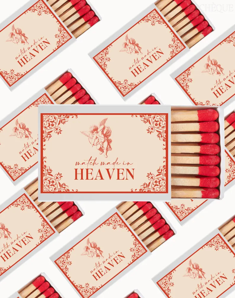 Wedding Matchbox Label Template Match Made in Heaven Stickers Wedding Match Favors Editable Canva... | Etsy (US)