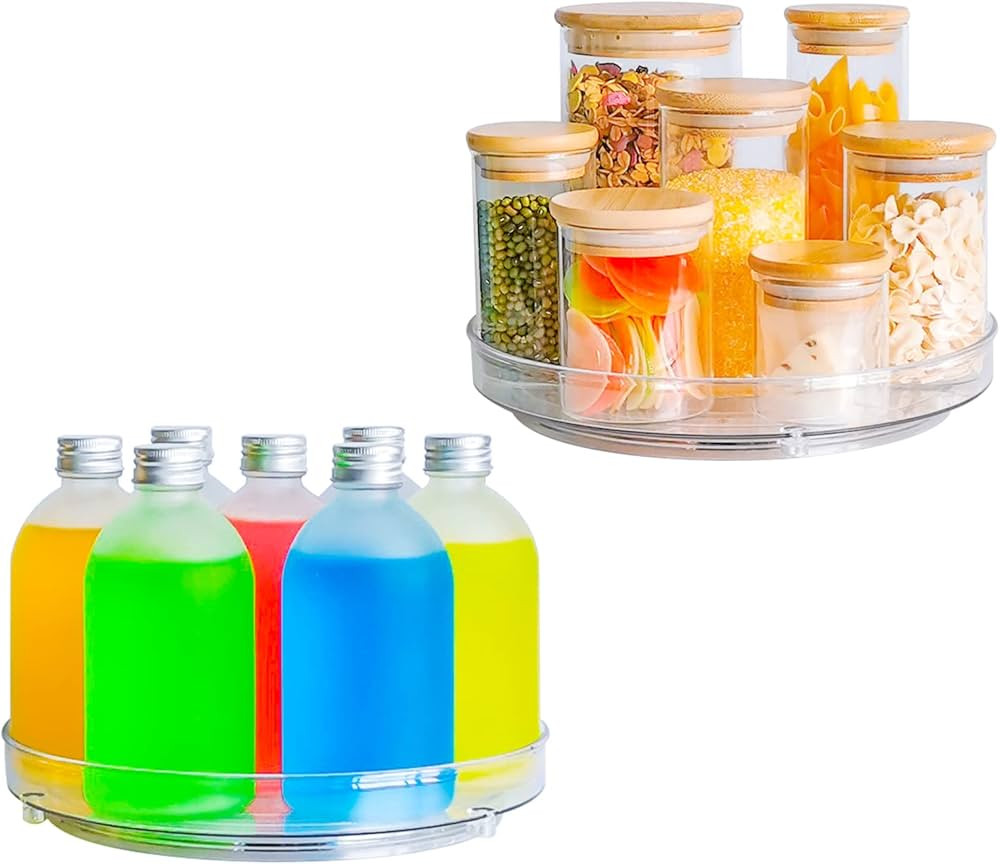 Roninkier Clear Lazy-Susan Turntable Cabinet-Organizer – 2-Pack 9-Inch Spice Rack Storage for F... | Amazon (US)