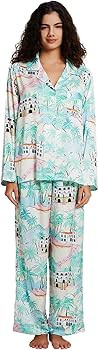 Womens Silk Satin Pajamas Set Button Down 2 Piece Pjs Long Sleeve Oversized Sleepwear with Pocket... | Amazon (US)
