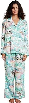 Womens Silk Satin Pajamas Set Button Down 2 Piece Pjs Long Sleeve Oversized Sleepwear with Pocket... | Amazon (US)