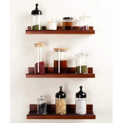 3 Piece Walnut Solid Wood Floating Shelf | Wayfair North America