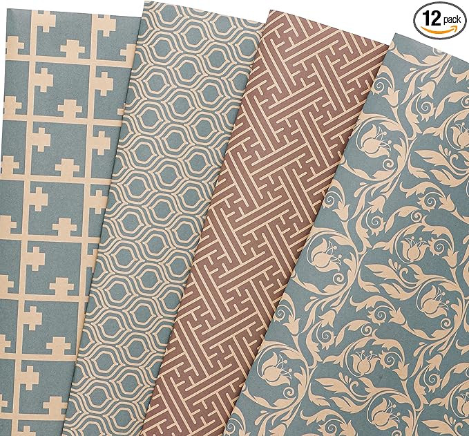 PlandRichW Kraft Wrapping Paper Folded 12 Sheets, Navy Geometric Design Kraft Paper for Christmas... | Amazon (US)