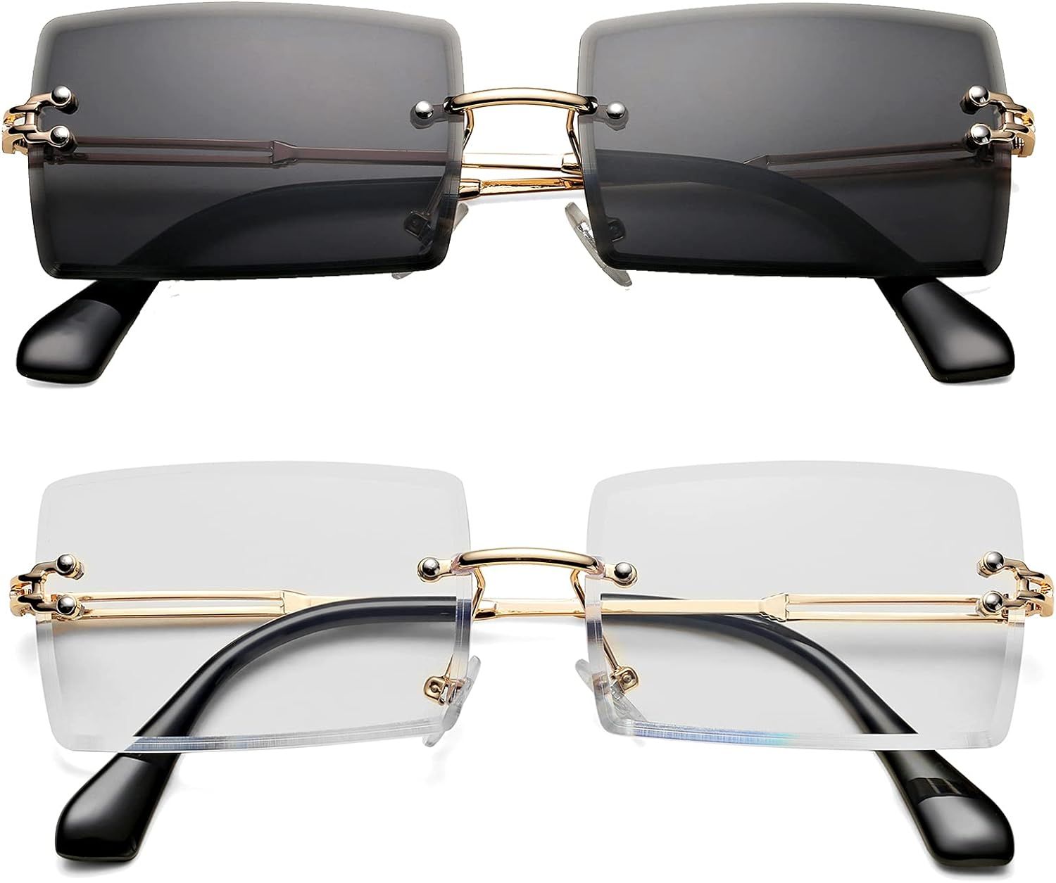 Rectangle Sunglasses for Men/Women Small Rimless Square Shade Eyewear | Amazon (US)