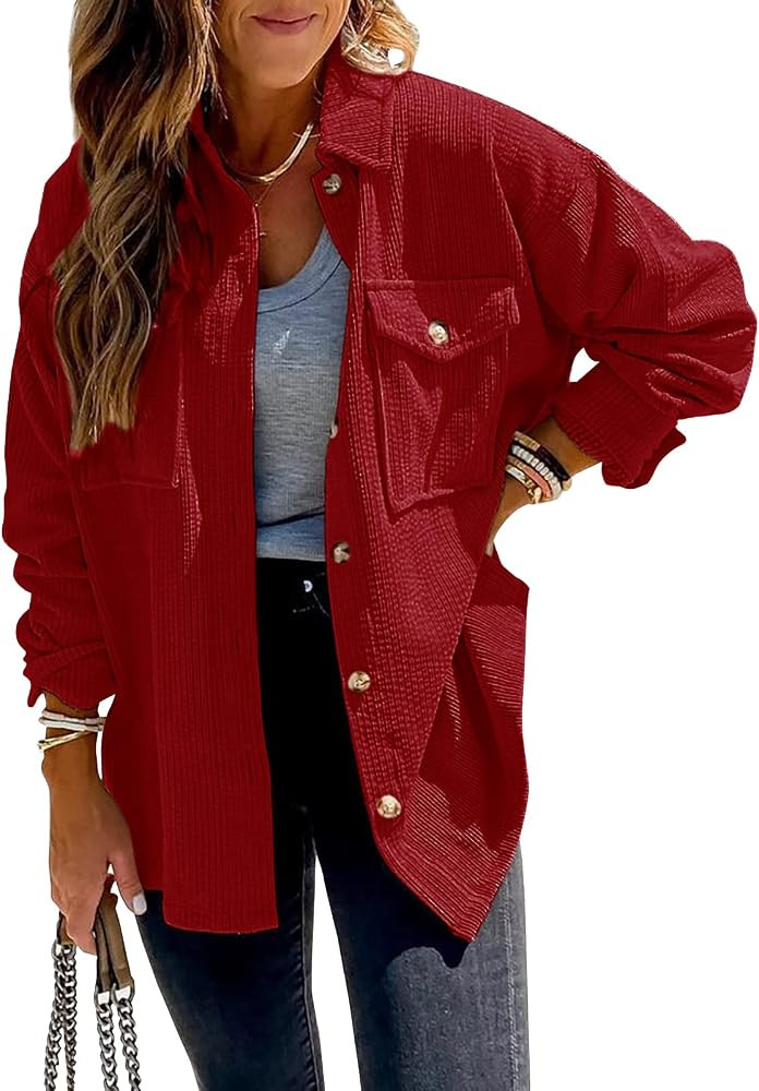Rilista Womens Corduroy Button Down Shirts Boyfriend Long Sleeve Oversized Blouses Tops | Amazon (US)
