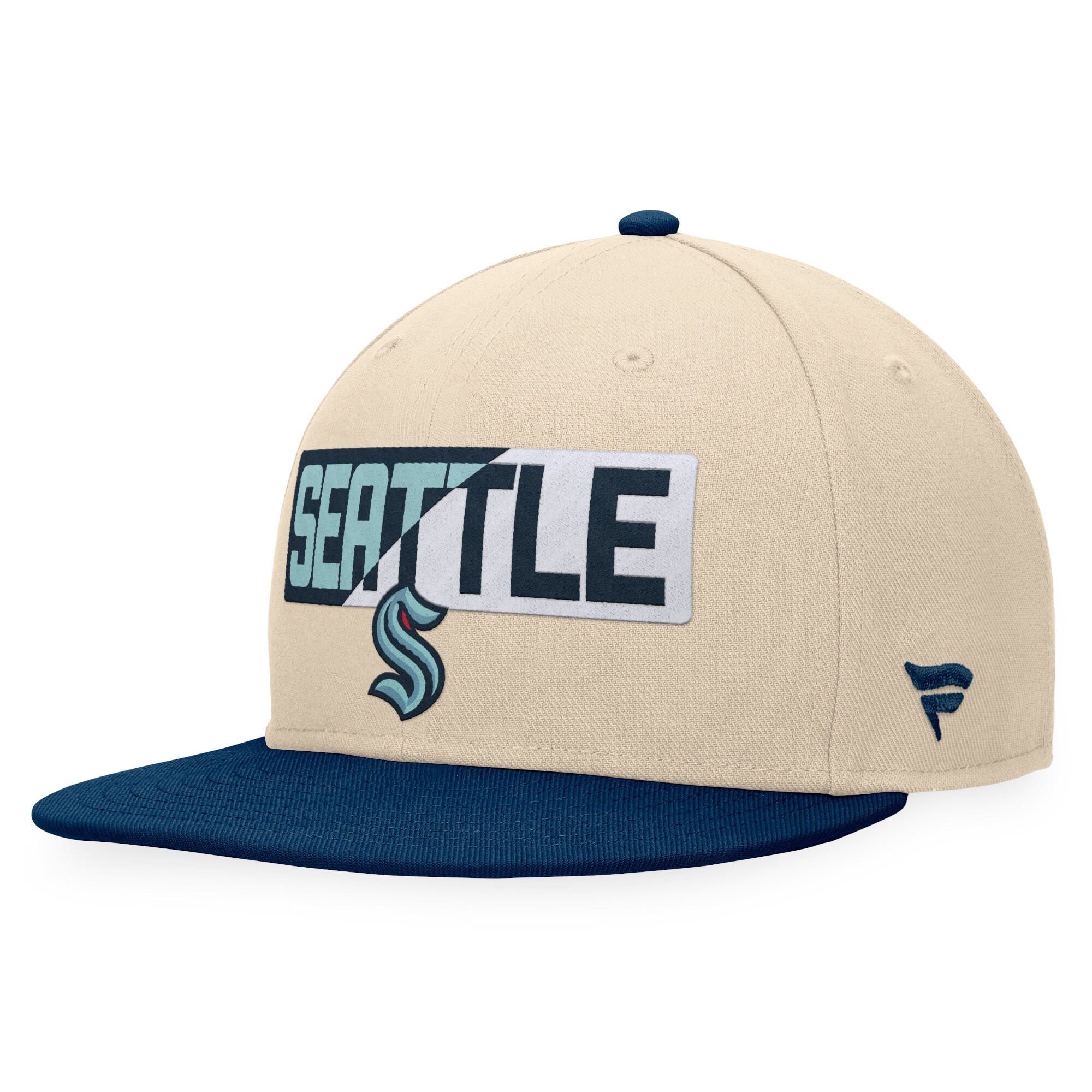 Seattle Kraken Fanatics Goalaso Snapback Hat - Cream/Deep Sea Blue | Lids
