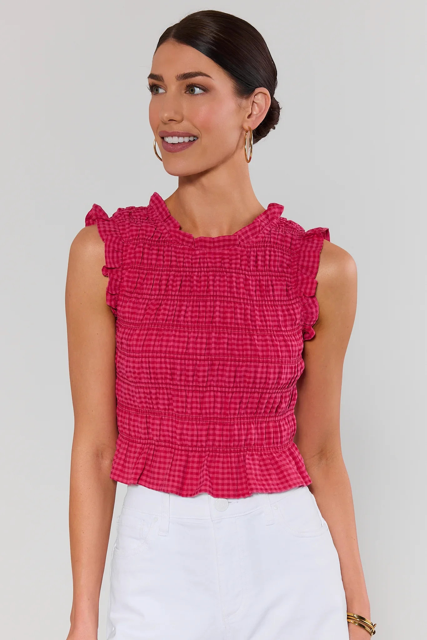 Jenny Pink Gingham Smocked Top | Avara