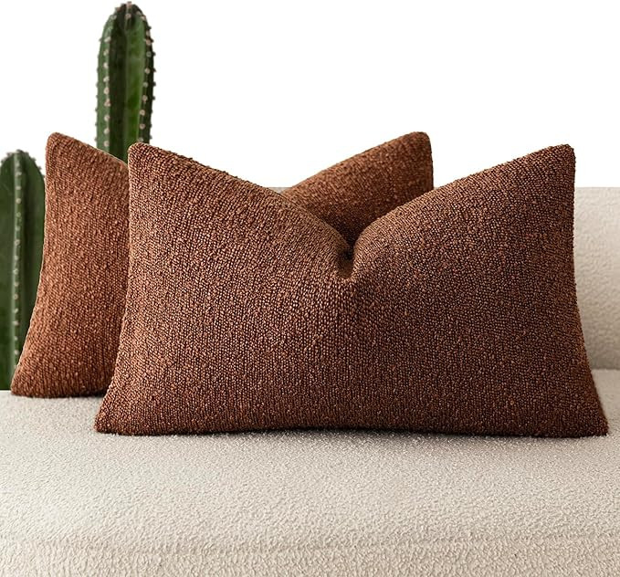 Foindtower Pack of 2 Textured Boucle Throw Pillow Covers Accent Solid Decorative Lumbar Pillow Ca... | Amazon (US)