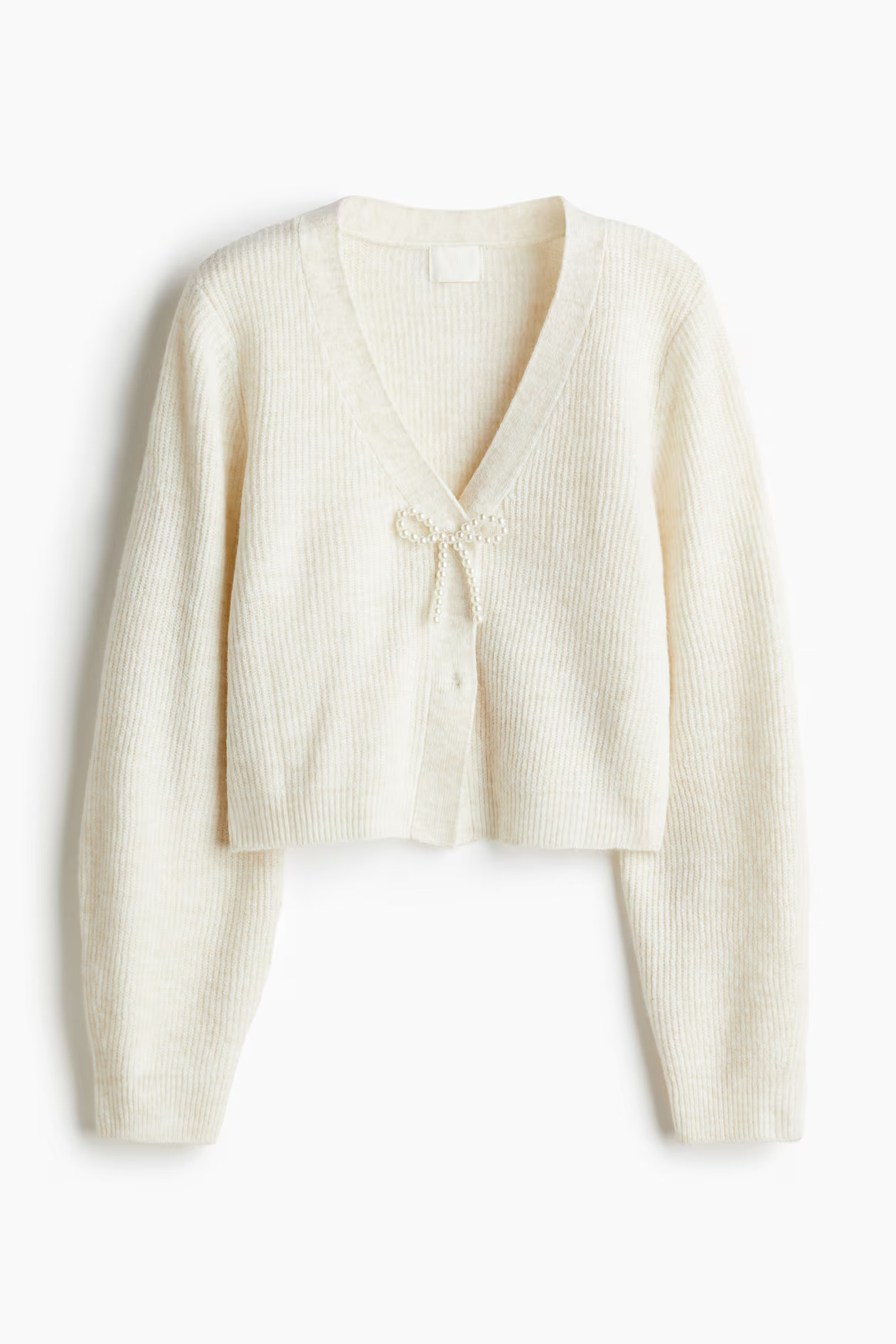 Cárdigan en punto de canalé con lazo - Crema - MUJER | H&M ES | H&M (FR, IT, ES, PT, BE)