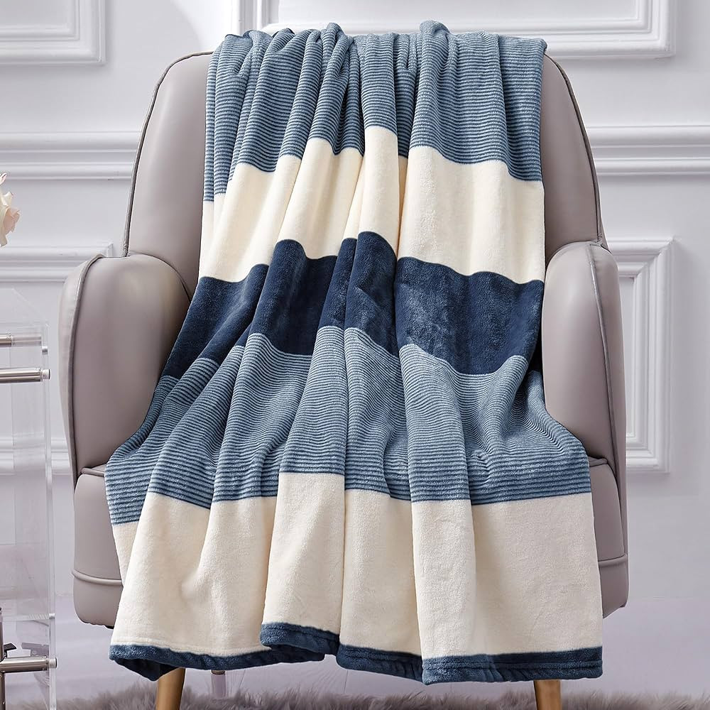 FINENESS Couch Lightweight Warm Throw Blanket Navy Blue 50" x 60",Travel Blanket Cozy Plush Fuzzy... | Amazon (US)