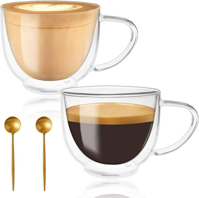 Double Walled Glass Coffee Mugs, Espresso Cups, Drinking Glasses for Coffee&Tea, Insulated Glass ... | Amazon (US)