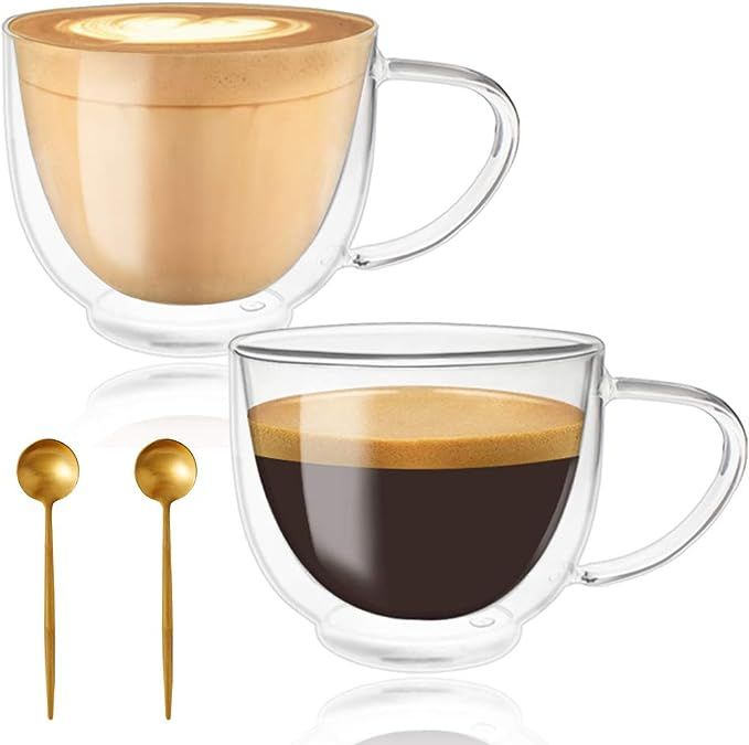 Double Walled Glass Coffee Mugs, Espresso Cups, Drinking Glasses for Coffee&Tea, Insulated Glass ... | Amazon (US)