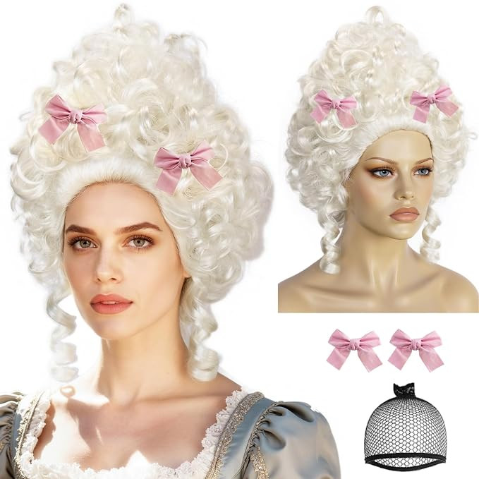 Platinum Blonde with 2 Bow Clips Colonial Victorian Wigs for Women | Amazon (US)