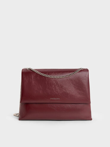 Burgundy Sianna Chain-Handle Shoulder Bag | CHARLES & KEITH | Charles & Keith US