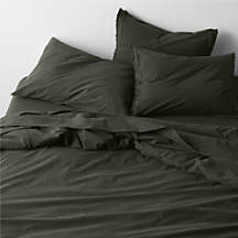 Favorite Washed Organic Cotton Ficus Green Eyelash King Duvet Cover | Crate & Barrel