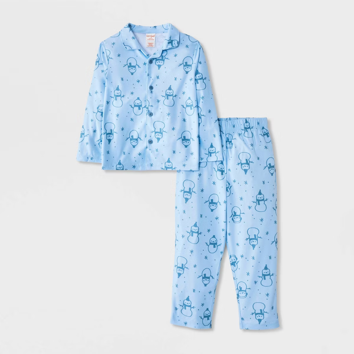 Baby Holiday Snowman Long Sleeve Button-Down Pajama Set 2pc - Cat & Jack\u2122 Light Blue 18M | Target